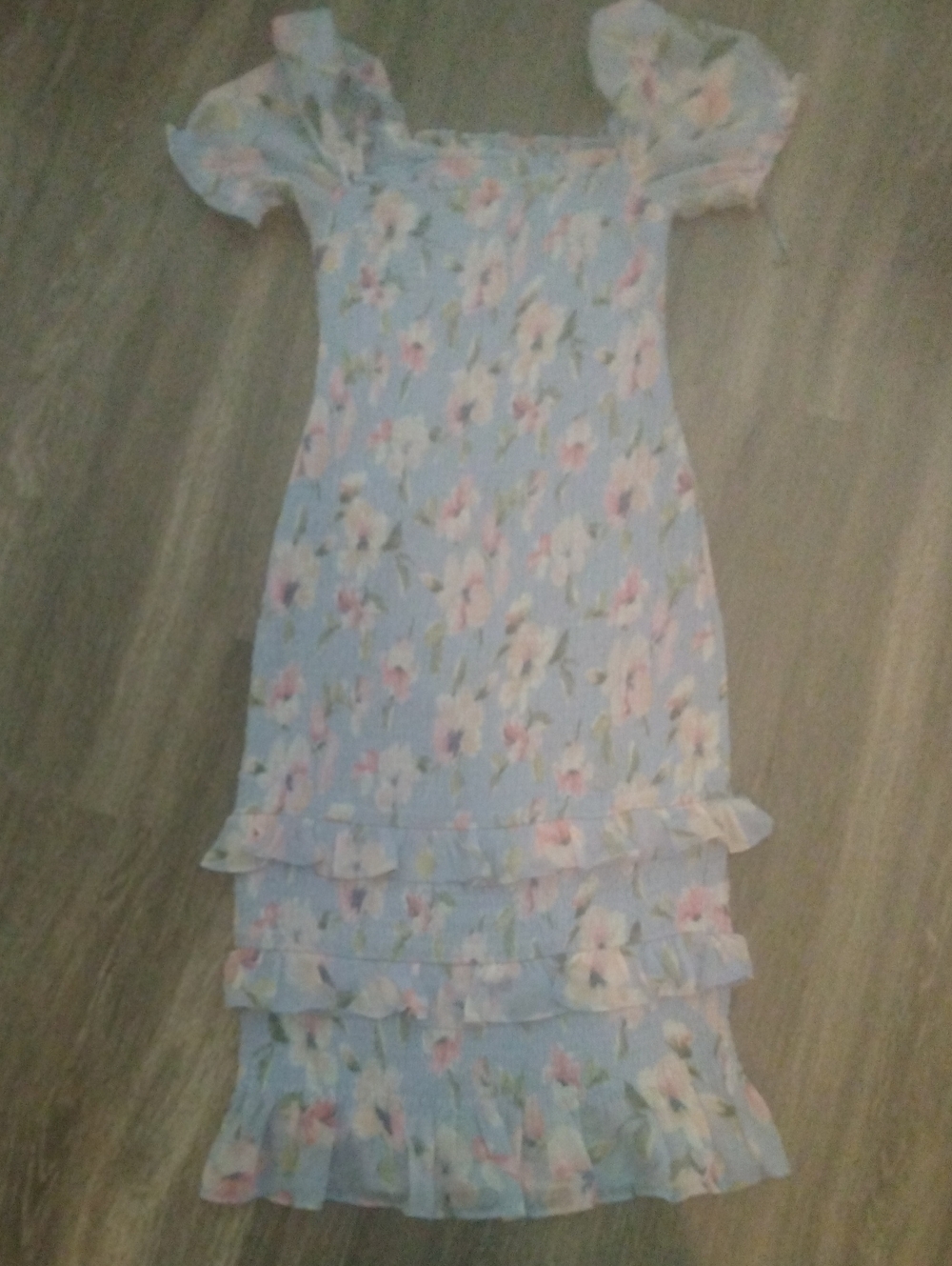 ABERCROMBIE & FITCH- Purple Flowery Smocked Bodice Ruffle Mid Dress Size S